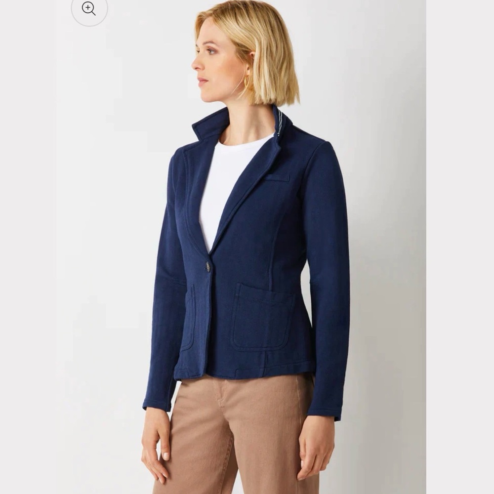 Ecru Navy Blue Terry Jacket.  XL Gently Worn.